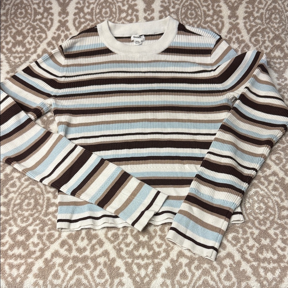 Garage Striped Long Sleeve Cropped Sweater - Medium